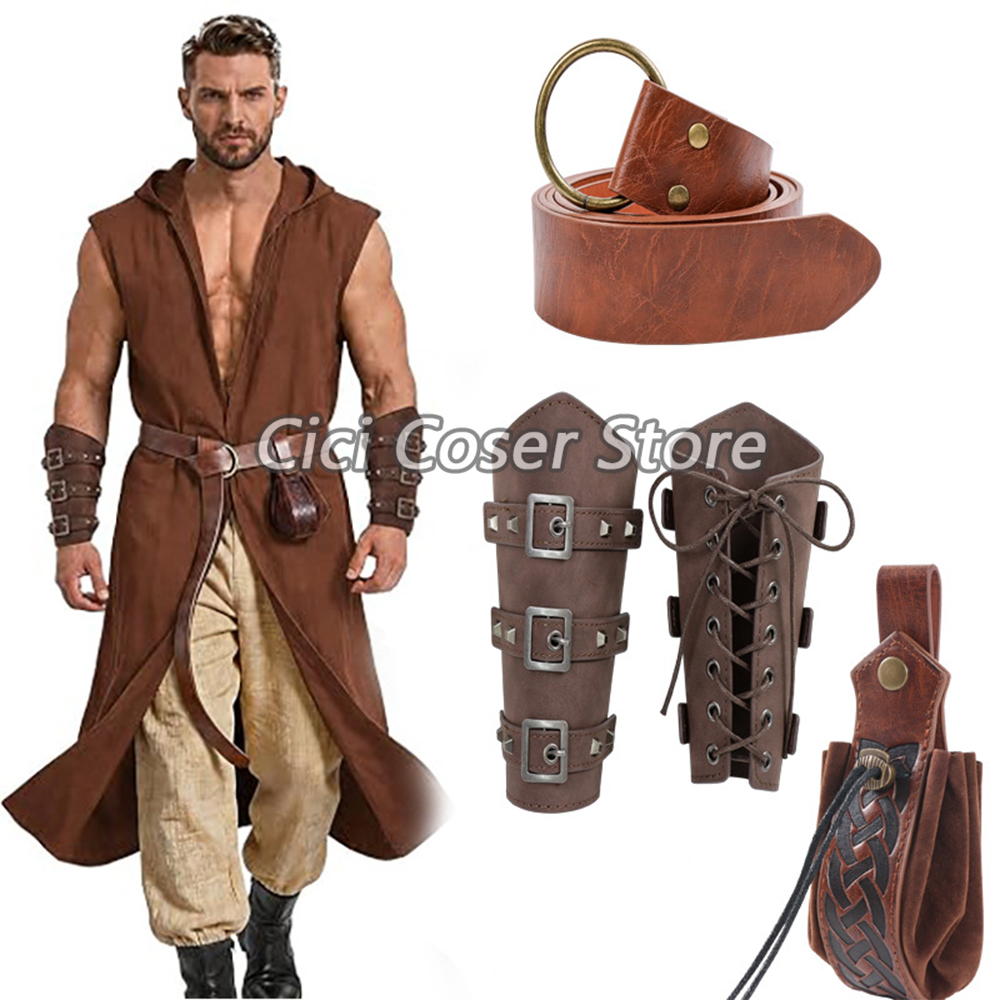 中世風PUレザーベルト、腕当て、腰ポーチのセット。バイキング - Cosplay Prop のレビューと価格